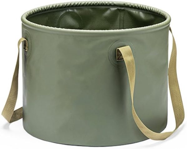 Foldable Bucket, Foldable Bucket with Handle, Hand Basin, Portable Water Storage Device, Outdoor Multifunctional Portable Foldable Bucket (Military Green, 2.64 gallons（10L)