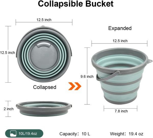 10L(2.6 Gallon) Collapsible Bucket - Foldable Plastic Outdoor Bucket Space Saving, Portable Water Bucket for Cleaning, Fishing, Camping, Beach,Car Washing - Image 2