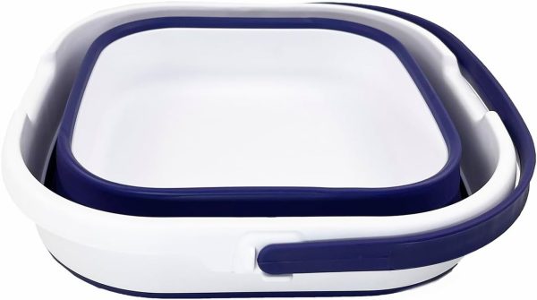9.5L (2.5 Gallon) Collapsible Rectangular Handy Basket/Bucket (White/Navy Blue)