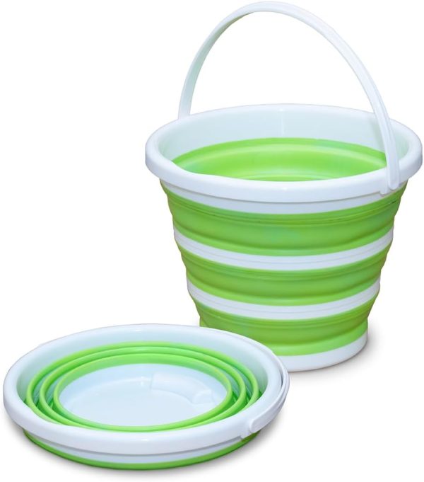 Collapsible Bucket 2.6 Gallon - Multipurpose Foldable Pail for Cleaning, Car Wash, Outdoor, and Camping - Portable Round Plastic Tub with Handle