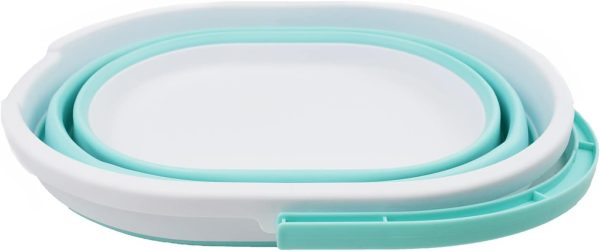 Collapsible Plastic Bucket with Handle 11L (2.9 Gallon) - Portable Outdoor Picnic tub/Container - Foldable Basin for Washing Dishes, Camping, Hiking (White/Lake Green) - Image 2