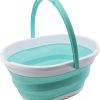 Collapsible Plastic Bucket with Handle 11L (2.9 Gallon) - Portable Outdoor Picnic tub/Container - Foldable Basin for Washing Dishes, Camping, Hiking (White/Lake Green)