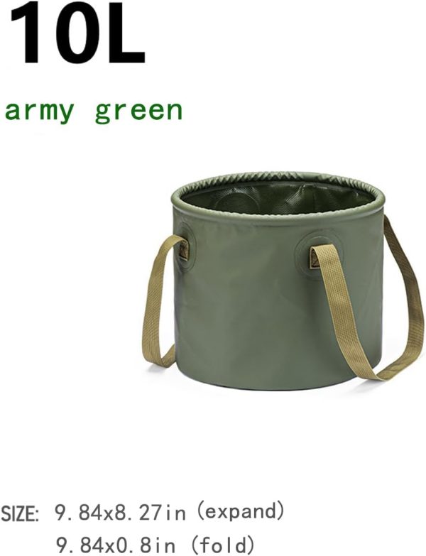Foldable Bucket, Foldable Bucket with Handle, Hand Basin, Portable Water Storage Device, Outdoor Multifunctional Portable Foldable Bucket (Military Green, 2.64 gallons（10L) - Image 2