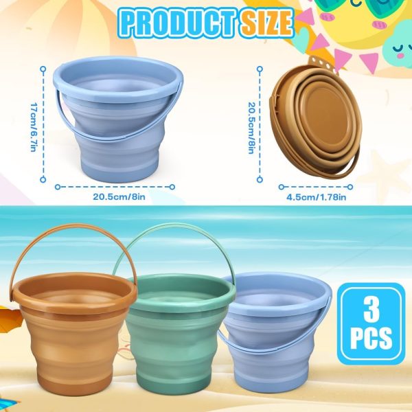 3PCS Collapsible Beach Bucket Easter Basket Sandbox Kit Building Toys for Kid, Small Pail for Washing Camping Fishing, Foldable Bucket Sand Pail for Garden Planting, Travel, Beach Summer Toys Fun
