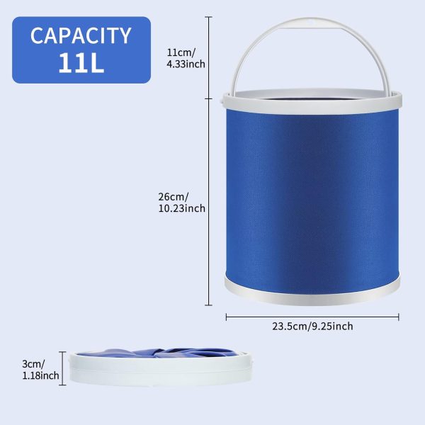 Collapsible Camping Fishing Bucket,11L (2.9 Gallons) Durable Pop Up Water Bucket for Car Washing, Fishing,Boating or Other Outdoor Activities, Foldable Bucket,Blue - Image 2