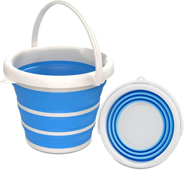 Collapsible Bucket-10L (2.6 Gallon) Bucket for Cleaning with Handle-Folding Foldable Portable Plastic Water Supplies,Collapsible Bucket for Car Wash Camping Garden - Blue