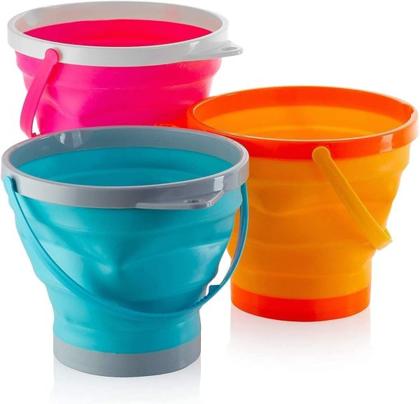Large Foldable Pail Bucket Set of 3 Collapsible Buckets Multi-Purpose for Beach, Camping Gear Water and Food Jug, Dog Bowls, Cats, Dogs and Puppys, Camping and Fishing Tub (1.5 Gallons / 5 Liters)