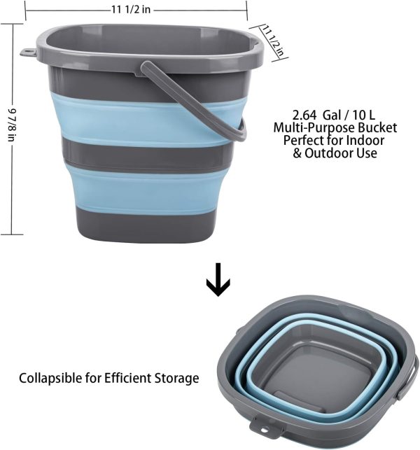 2 Pack Collapsible Plastic Bucket with 2.6 Gallon (10L) Each, Foldable Rectangular Tub for House Cleaning, Space Saving Outdoor Waterpot for Garden or Camping, Portable Fishing Water Pail - Image 2