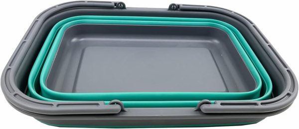 Collapsible Tub with Handle 12L (3.17 Gallon) - Portable Outdoor Picnic Basket/Crate - Foldable Storage Container for Dishes Washing, Camping and Home (Grey/Turquoise Blue) - Image 2