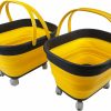 17L (4.5 Gallon) Collapsible Basket with Handle-Portable Outdoor Picnic Basket/Crate with 360˚ Rotating Wheels-Foldable Space Saving Storage Container (Grey/Mandrain Yellow (Set of 2))