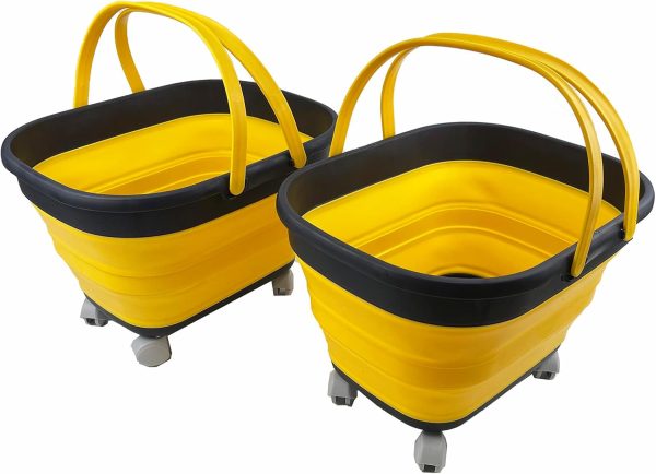 17L (4.5 Gallon) Collapsible Basket with Handle-Portable Outdoor Picnic Basket/Crate with 360˚ Rotating Wheels-Foldable Space Saving Storage Container (Grey/Mandrain Yellow (Set of 2))