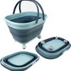 17L (4.5 Gallon) Collapsible Basket with Handle-Portable Outdoor Picnic Basket/Crate with 360˚ Rotating Wheels-Foldable Space Saving Storage Container (Lake Blue/Leaf Blue)