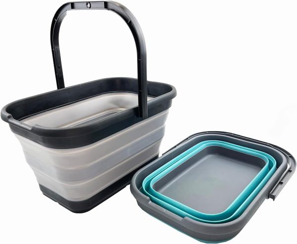 12L (3.1 Gallon) Collapsible Rectangular Handy Bucket/Multiuse Foldable Water Pail for Camping, Fishing (Alloy Grey + Crystal Blue (Set of 2)) - Image 2