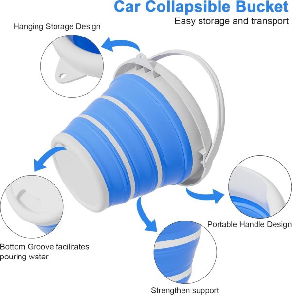 Collapsible Bucket-10L (2.6 Gallon) Bucket for Cleaning with Handle-Folding Foldable Portable Plastic Water Supplies,Collapsible Bucket for Car Wash Camping Garden - Blue - Image 2