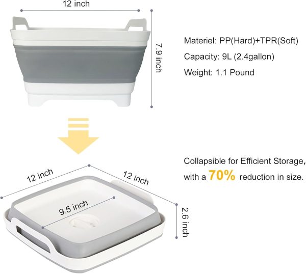 Collapsible Dish Tub 9L-Collapsible Basin Bucket Portable Sink-Outdoor Multiuse Foldable Sink Tub Wash Dish Basin for Kitchen Sink RV Camping - Image 2