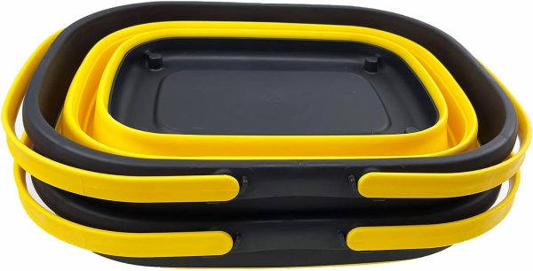17L (4.5 Gallon) Collapsible Basket with Handle-Portable Outdoor Picnic Basket/Crate with 360˚ Rotating Wheels-Foldable Space Saving Storage Container (Grey/Mandrain Yellow (Set of 2)) - Image 2