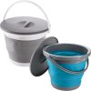 2 Pack Collapsible Plastic Bucket with Locking Lid, 5L / 1.32 Gallon Foldable Round Tub Portable Fishing Water Pail for Hiking, Backpacking, Camping and Outdoor Survival (Blue, Gray)