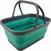 Collapsible Tub with Handle 12L (3.17 Gallon) - Portable Outdoor Picnic Basket/Crate - Foldable Storage Container for Dishes Washing, Camping and Home (Grey/Turquoise Blue)