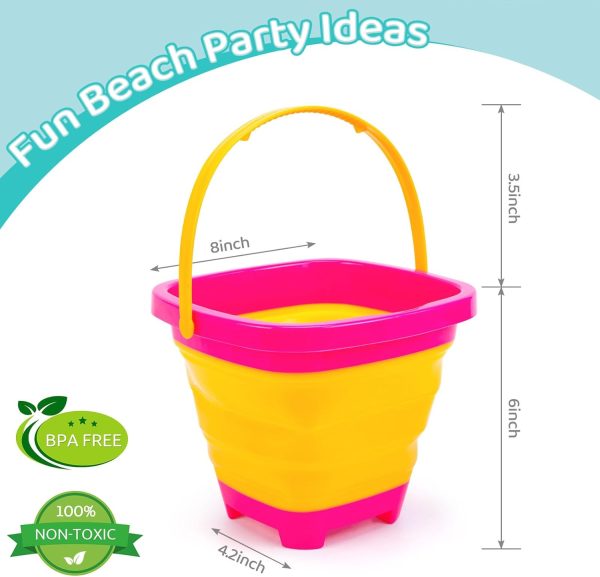 3Packs Foldable Pail Bucket, 2L Silicone Collapsible Beach Toys Bucket for Kids, Multi Purpose for Fun Summer Activities, Camping Gear, Beach Essentials