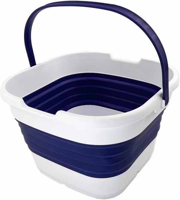 9.5L (2.5 Gallon) Collapsible Rectangular Handy Basket/Bucket (White/Navy Blue)