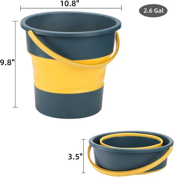 3 Pack Collapsible Plastic Bucket, 2.6 Gallon/10L Foldable Round Tub with Handle, Folding Portable Fishing Water Pail, Space Saving Outdoor Waterpot for Garden Camping Car Mop Cleaning Beach