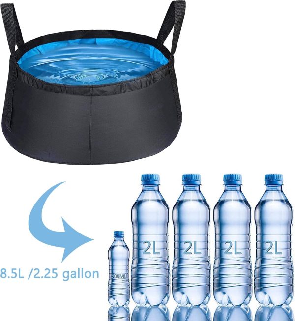 2-Pack Collapsible Bucket with Handle 2 Gallon Portable Camping Wash Basin Folding Water Container for Fishing Beach - Image 2