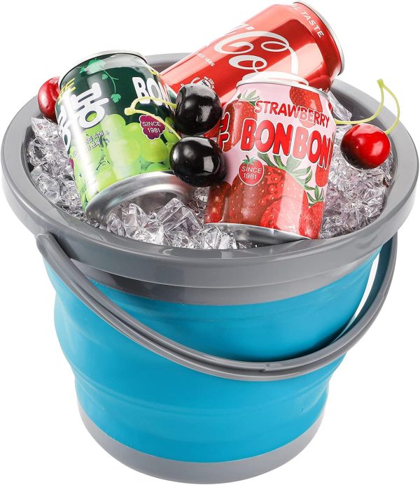 2 Pack Collapsible Plastic Bucket with Locking Lid, 5L / 1.32 Gallon Foldable Round Tub Portable Fishing Water Pail for Hiking, Backpacking, Camping and Outdoor Survival (Blue, Gray) - Image 2