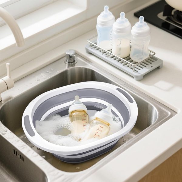 Collapsible Wash Basin, 7.5L Dish Tub Sink Basin Folding Dish Pans for Kitchen Sink, 2-in-1 Dishpan + Cutting Board, Portable Sink Dish Basin for Camping BBQ Prep Tub Washing Bin Bucket for Cleaning - Image 2