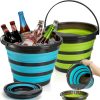 2 Pack Collapsible Bucket, 2.6 Gallon Foldable Round Tub with Removable Filter, Gardening Bucket for Watering Cleaning, Space Saving Outdoor Waterpot for Camping, Car Wash, Fishing Water Pail