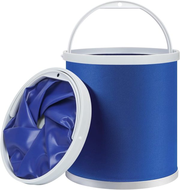 Collapsible Camping Fishing Bucket,11L (2.9 Gallons) Durable Pop Up Water Bucket for Car Washing, Fishing,Boating or Other Outdoor Activities, Foldable Bucket,Blue