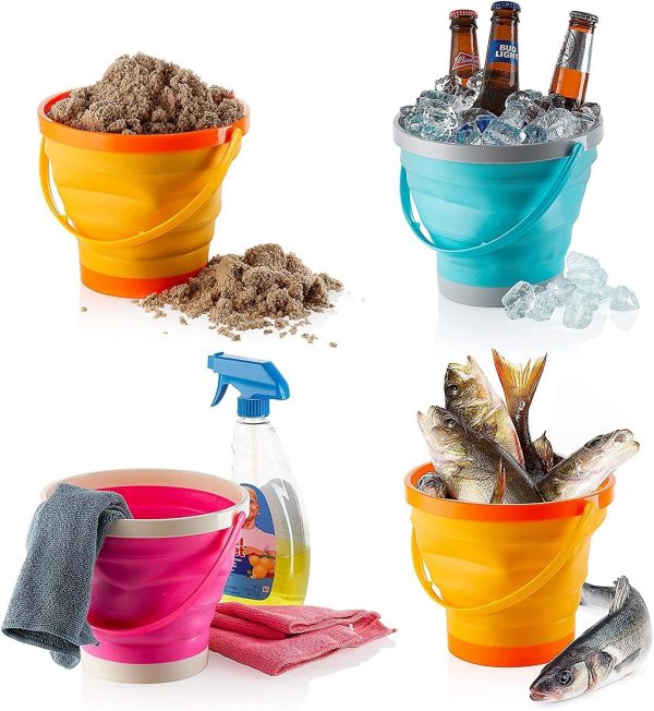 Large Foldable Pail Bucket Set of 3 Collapsible Buckets Multi-Purpose for Beach, Camping Gear Water and Food Jug, Dog Bowls, Cats, Dogs and Puppys, Camping and Fishing Tub (1.5 Gallons / 5 Liters) - Image 2